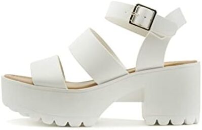 Soda ACCOUNT ~ Women Open Toe Two Bands Lug sole Fashion Block Heel Sandals with Adjustable Ankle Strap