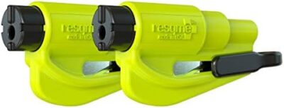 Resqme Pack of 2, The Original Emergency Keychain Car Escape Tool, 2-in-1 Seatbelt Cutter and Window Breaker, Made in USA, Safety Yellow