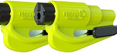 Resqme Pack of 2, The Original Emergency Keychain Car Escape Tool, 2-in-1 Seatbelt Cutter and Window Breaker, Made in USA, Safety Yellow