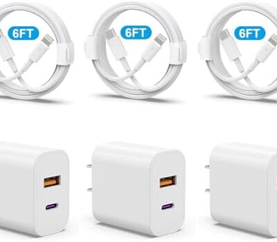 iPhone 14 13 Charger, USB C Charger [MFi Certified] 3Pack 20W PD USB C+QC3.0 USB A Dual Port Wall Charger with 6FT USB C to Lightning Cable Compatible with iPhone 14/13/12/Pro/Pro Max/XS/X/SE and More