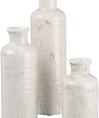 Sullivans White Ceramic Vase Set, Farmhouse Decor, Home Decorative Vase, Vases For Your Kitchen, Bedroom, Office, Living Room, Bathroom, & Shelf Centerpiece Table Decorations (CM2333)