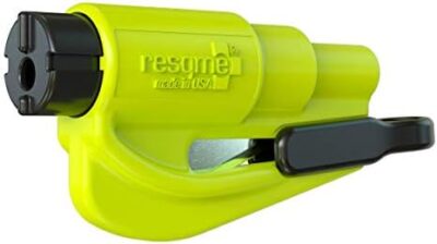 resqme The Original Emergency Keychain Car Escape Tool, 2-in-1 Seatbelt Cutter and Window Breaker, Made in USA, Safety Yellow-Compact Emergency Hammer