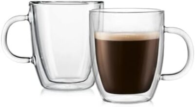 Bodum Bistro Double-Wall Insulated Mug, Borosilicate Glass, 10 Oz., Set of 2, Clear