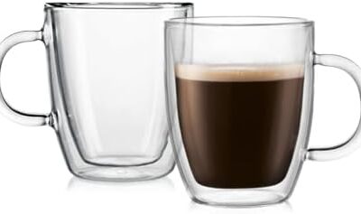 Bodum Bistro Double-Wall Insulated Mug, Borosilicate Glass, 10 Oz., Set of 2, Clear