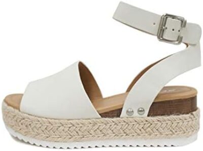 Soda Topic Open Toe Buckle Ankle Strap Espadrilles Flatform Wedge Casual Sandal