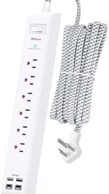 Surge Protector Power Strip 10 ft with 4 USB Ports 2 USB-C 6 AC Outlets, Flat Plug Extension Cord, USB Charging Station, Wall Mountable for Home, Office, Dorm Essentials, 1080J, ETL Listed