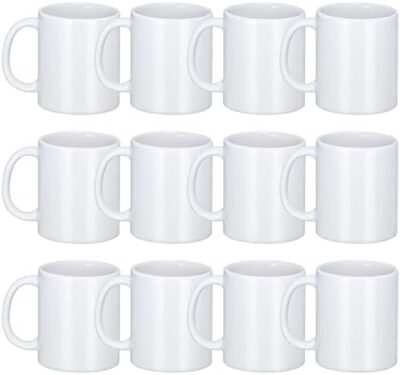 Sublimation Mugs, Premium Coffee Mugs Set of 12 White Ceramic Sublimation Cups 11 oz Christmas Coffee Mug for Soup Tea Milk Latte Hot Chocolate