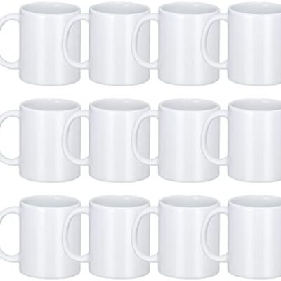 Sublimation Mugs, Premium Coffee Mugs Set of 12 White Ceramic Sublimation Cups 11 oz Christmas Coffee Mug for Soup Tea Milk Latte Hot Chocolate