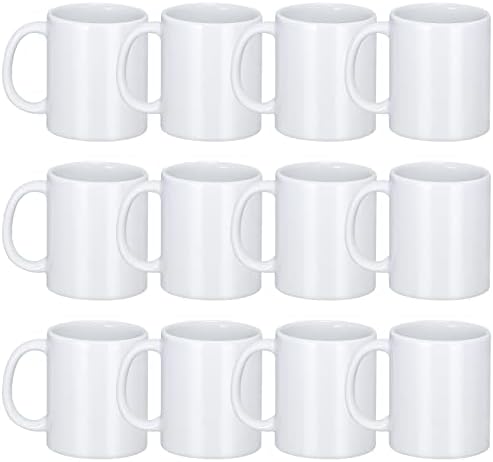 Sublimation Mugs, Premium Coffee Mugs Set of 12 White Ceramic Sublimation Cups 11 oz Christmas Coffee Mug for Soup Tea Milk Latte Hot Chocolate