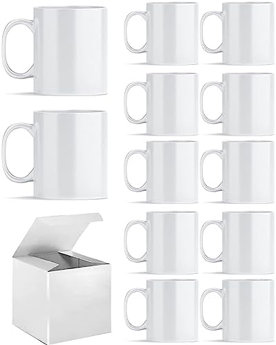 Sublimation Mugs, Sublimation White Coffee Mugs Tazas Para Sublimacion Blank 11 OZ With Box for for Coffee, Soup, Tea, Milk, Latte, Hot Cocoa Set of 12