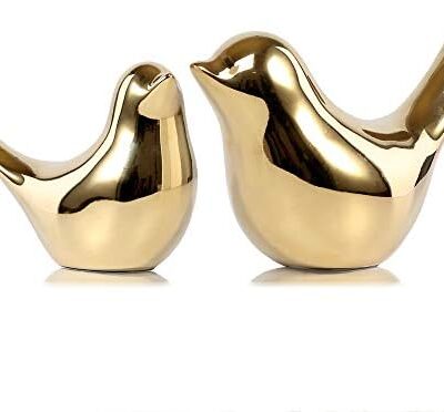 Small Birds Statues Gold Home Decor Modern Style Figurine Decorative Ornaments for Living Room, Bedroom, Office Desktop, Cabinets