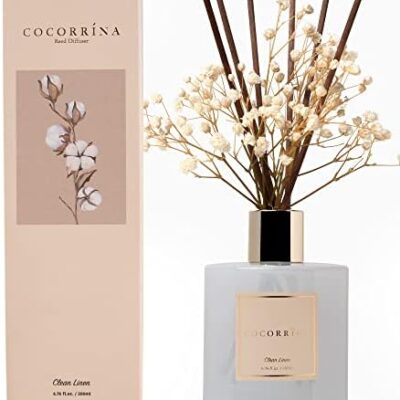 COCORRÍNA Reed Diffuser Set, 6.7 oz Clean Linen Scented Diffuser with Sticks Home Fragrance Reed Diffuser for Bathroom Shelf Decor