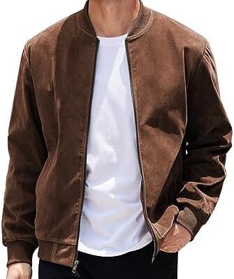 COOFANDY Men’s Casual Varsity Jacket Vintage Lightweight Suede Bomber Jackets