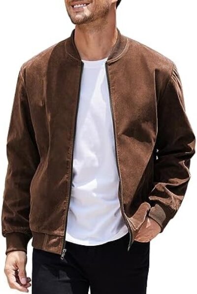 COOFANDY Men's Casual Varsity Jacket Vintage Lightweight Suede Bomber Jackets