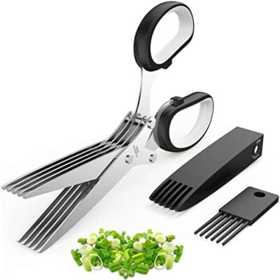 Herb Scissors, Kitchen Herb Shears Cutter with 5 Blades and Cover, Sharp Dishwasher Safe Kitchen Gadget - Black