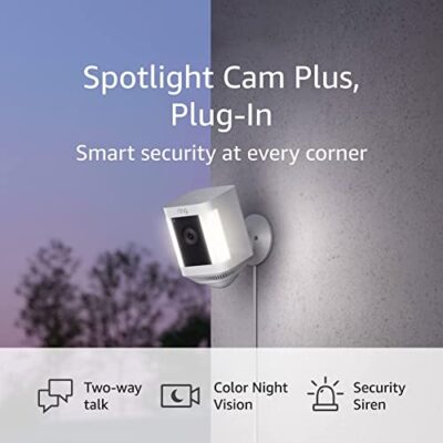 Ring Spotlight Cam Plus, Plug-in | Two-Way Talk, Color Night Vision, and Security Siren (2022 release) – White