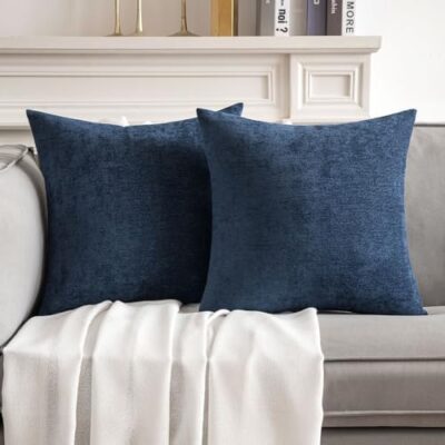 MIULEE Pack of 2 Navy Blue Decorative Pillow Covers 18x18 Inch Soft Chenille Couch Throw Pillows Farmhouse Cushion Covers for Home Decor Sofa Bedroom Living Room