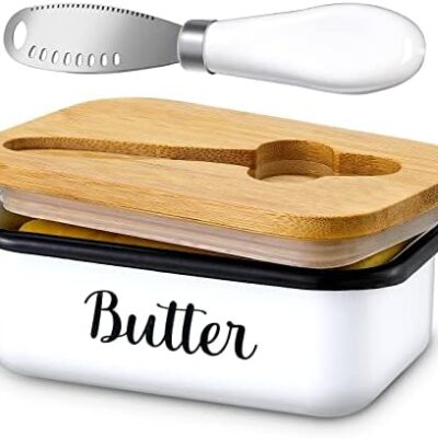 Butter Dish with Lid and Butter Curler Knife for Countertop – Unbreakable Metal Keeper Container with High-quality Double Silicone Sealing, for Kitchen Farmhouse Decor