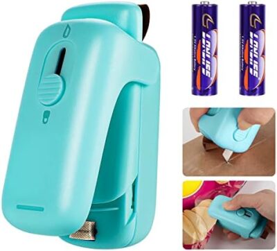 Mini Kenossion Chip Bag Sealer - Heat Seal with Cutter & Magnet, Portable Mini Sealing Machine to Reseal Plastic Bags & Keep Snacks Fresh (2xAA Batteries Included)