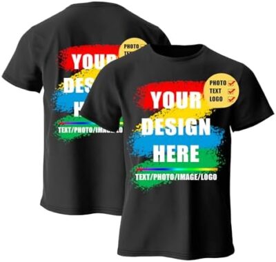 Custom T Shirts, Personalized Your Own Crewneck Tee Shirt, Customized Design Image/Text/Photo Cotton Men Women