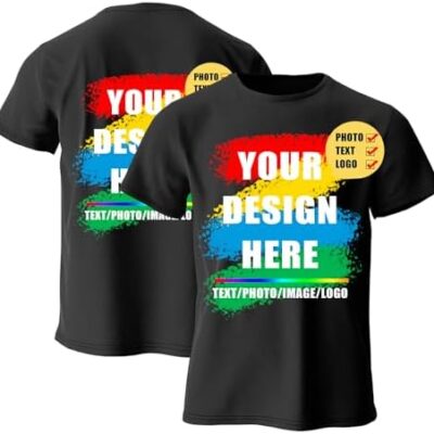 Custom T Shirts, Personalized Your Own Crewneck Tee Shirt, Customized Design Image/Text/Photo Cotton Men Women