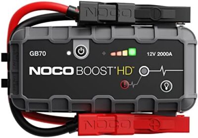 NOCO Boost HD GB70 2000A UltraSafe Car Battery Jump Starter, 12V Battery Booster Pack, Jump Box, Portable Charger and Jumper Cables for 8.0L Gasoline and 6.0L Diesel Engines, 7.4"Dx3.7"Wx12.6"H Gray