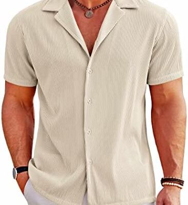 COOFANDY Men’s Casual Button Down Shirts Short Sleeve Regular Fit Fashion Camp Beach Shirts Tops