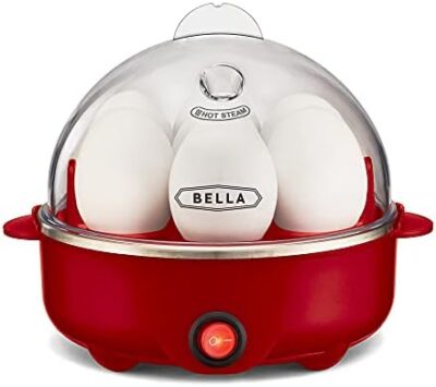 BELLA Rapid Electric Egg Cooker and Poacher with Auto Shut Off for Omelet, Soft, Medium and Hard Boiled Eggs - 7 Egg Capacity Tray, Single Stack, Red