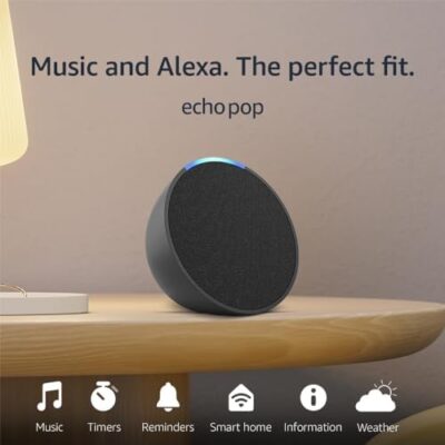 Amazon Echo Pop | Compact smart speaker with Alexa | premium Alexa features available for purchase | Charcoal