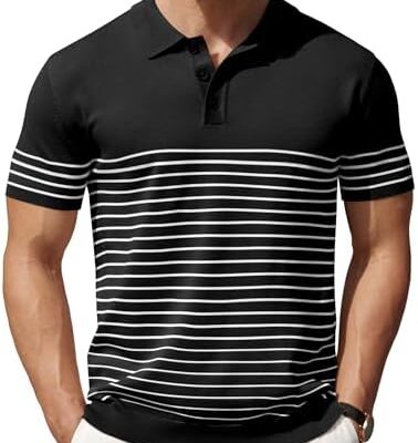 COOFANDY Men’s Knit Polo Shirts Short Sleeve Striped Polo Shirt Fashion Casual Golf Shirts