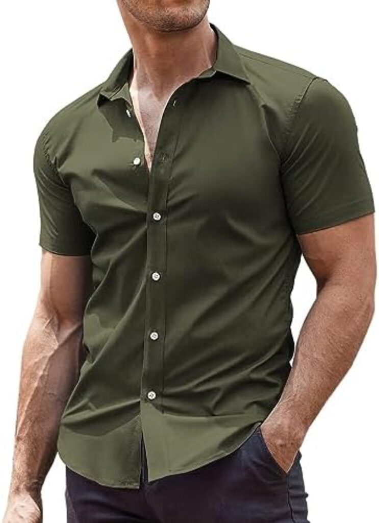 COOFANDY Men's Muscle Fit Dress Shirts Wrinkle-Free Short Sleeve Casual Button Down Shirt