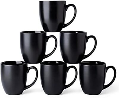 AmorArc 16oz Coffee Mugs Set of 6, Large Ceramic Coffee Mugs for Men Women Dad Mom, Modern Coffee Mugs with handle for Tea/Latte/Cappuccino/Cocoa. Dishwasher&Microwave Safe, Matte Black