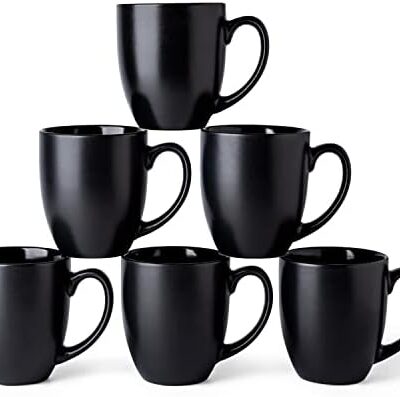 AmorArc 16oz Coffee Mugs Set of 6, Large Ceramic Coffee Mugs for Men Women Dad Mom, Modern Coffee Mugs with handle for Tea/Latte/Cappuccino/Cocoa. Dishwasher&Microwave Safe, Matte Black