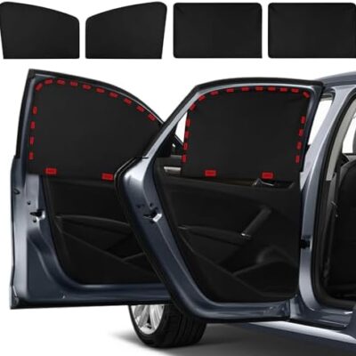 Car Side Window Sun Shade, 4 Pcs Magnet + Velcro Reinforcement Car Window Covers Blackout Privacy Car Curtains Universal UV Protection Automotive Window Sunshades for Family Baby Kids Car Camping