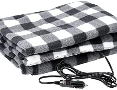 Heated Car Blanket – 12-Volt Electric Blanket for Car, Truck, SUV, or RV – Portable Heated Throw – Camping Essentials by Stalwart (Black Plaid)