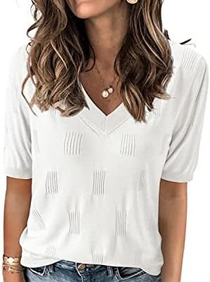 Arach&Cloz Womens Lightweight Soft Summer Tops 2024 Sweaters Versatile Dressy Blouse Short Sleeve Knit Fashion Spring Trendy