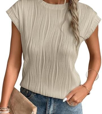 EVALESS Womens Short Sleeve Textured Tops Crewneck….