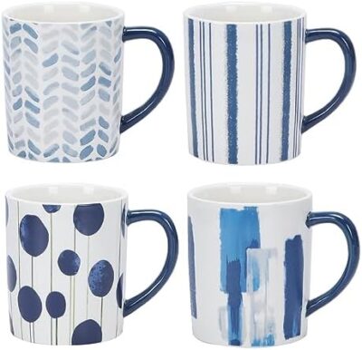 Hoikwo 4 Pack 15oz Ceramic Coffee Mugs, Blue Coffee Cups Sets for Coffee, Beverages, Tea, Microwave-safe and Dishwasher-safe