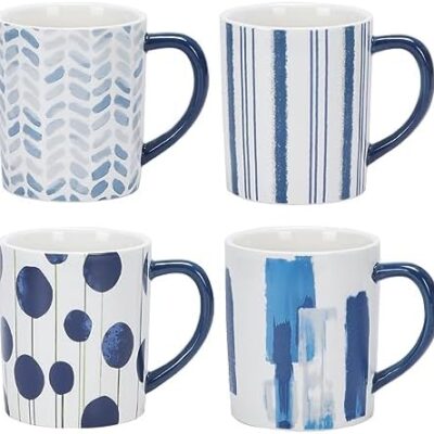 Hoikwo 4 Pack 15oz Ceramic Coffee Mugs, Blue Coffee Cups Sets for Coffee, Beverages, Tea, Microwave-safe and Dishwasher-safe