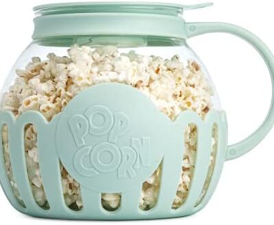 Ecolution Patented Micro-Pop Microwave Popcorn Popper with Temperature Safe Glass, 3-in-1 Lid Measures Kernels and Melts Butter, Made Without BPA, Dishwasher Safe, 3-Quart, Aqua