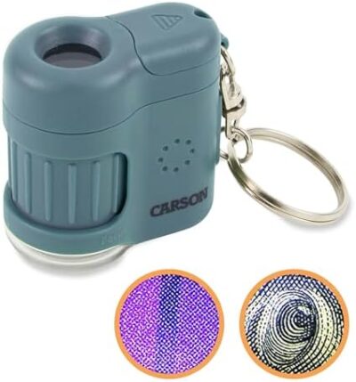 Carson MicroMini 20x LED Lighted Pocket Microscope with Built-In UV and LED Flashlight - Blue