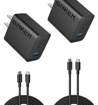 Anker iPhone 15 Charger, Anker USB C Charger, 2-Pack 20W Dual Port USB Fast Wall Charger, USB C Charger Block for iPhone 15/15 Pro/15 Pro Max/iPad Pro/AirPods & More (2-Pack 5 ft USBC Cable Included)