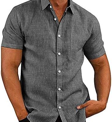 COOFANDY Men’s Linen Shirts Casual Button Down Short Sleeve Summer Beach Shirt Hawaiian Vacation Shirts