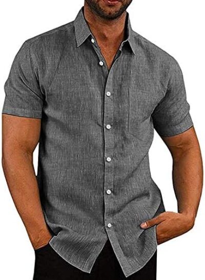 COOFANDY Men's Linen Shirts Casual Button Down Short Sleeve Summer Beach Shirt Hawaiian Vacation Shirts