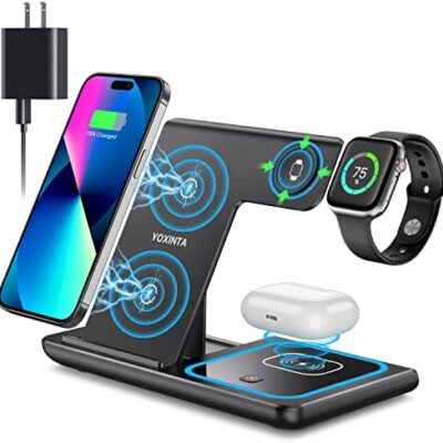 Wireless Charger, 3 in 1 Wireless Charging Station, Fast Wireless Charger Stand for iPhone 15 14 13 12 11 Pro Max XR XS 8 Plus, for Apple Watch 8 7 6 5 4 3 2 SE,for AirPods Pro 3 2 (Black)