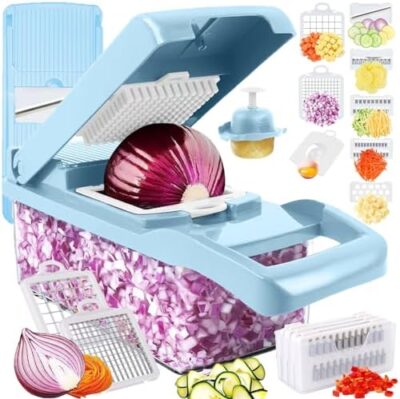 Pro-Series 16-in-1 Vegetable Chopper w/Container, Cheese Grater Hand Crank, Box Mandoline Slicer Food Cutter Shredder Mandolin for Veggie Onion Salad Fruit Potato (Kitchen Gadget & Essential)