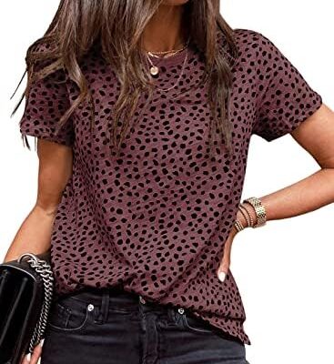 EVALESS Womens Casual Polka Dot Tops Crewneck Short Sleeve T Shirts Fashion 2024 Spring Summer Loose Fit Shirts