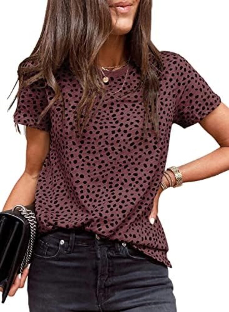 EVALESS Womens Casual Polka Dot Tops Crewneck Short Sleeve T Shirts Fashion 2024 Spring Summer Loose Fit Shirts