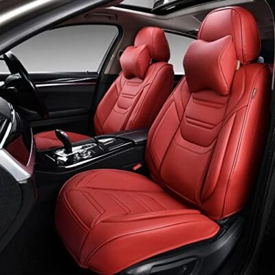 Martha Red Car Seat Covers Front Pair, Breathable Leather Automotive Front Seat Covers for Comfortable Driving, Universal Auto Interior Fit for Most Kinds of Vehicles, SUV, Trucks, Sedans