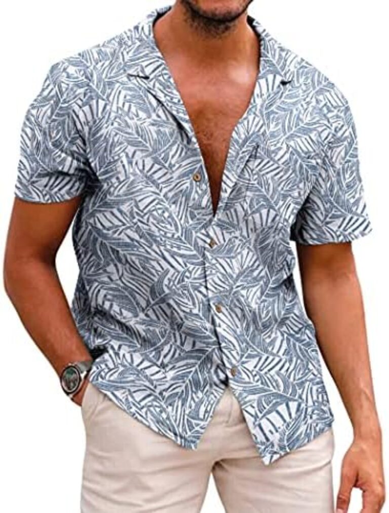 COOFANDY Men's Hawaiian Floral Shirts Cotton Linen Button Down Tropical Holiday Beach Shirts